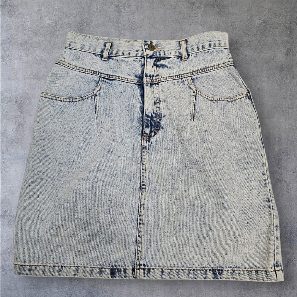 Vintage 80s Deb Acid Washed High Waist Denim Jean Skirt Size 11 Juniors P19‎